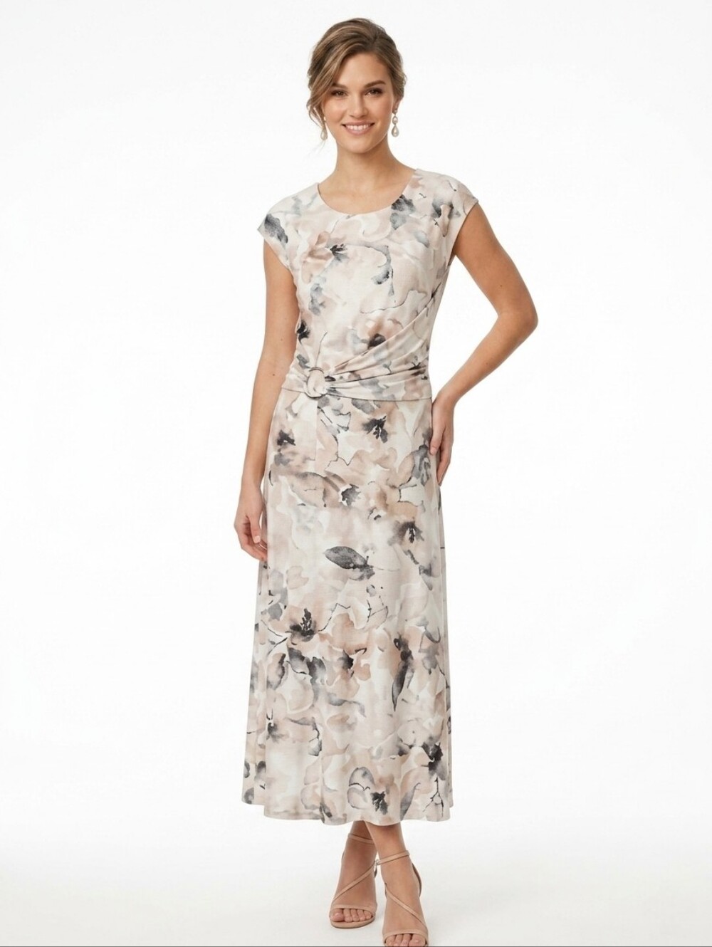 🚨NEW CALVIN KLEIN Neutral  Floral Ring Waist Detail Maxi Dress Wedding Size 6